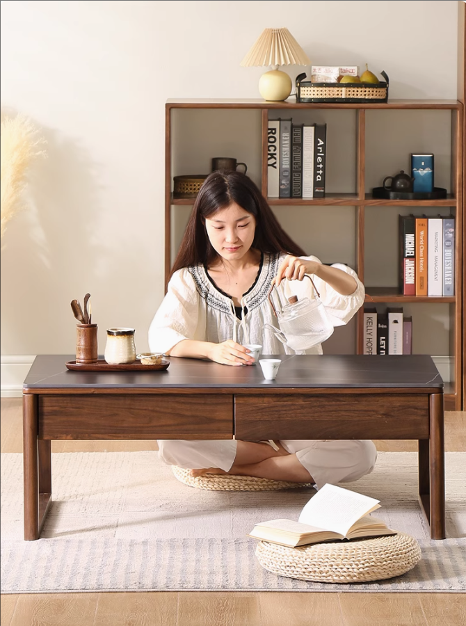 Original Element Solid Wood Coffee Table Slate Tea Table New Chinese Style Black Walnut Balcony Table Storage Tea Table M1071 - Image 3