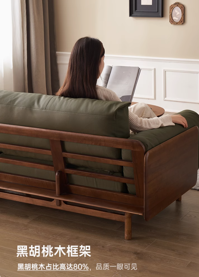 Original Element Full Solid Wood Sofa New Chinese Style Living Room Small Apartment North American Black Walnut Genuine Leather Sofa S1026 - Image 3